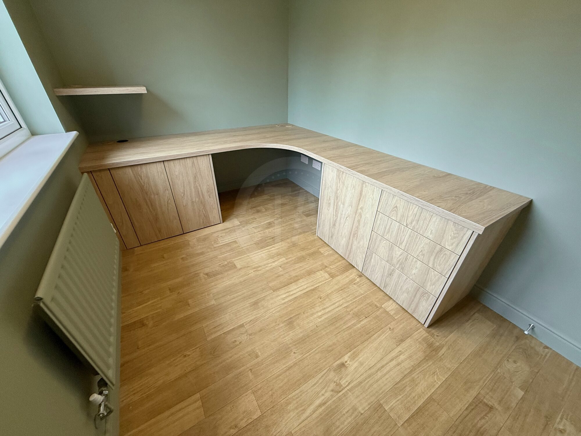 Custom made Natural Hickory melamine desk and cabinets built in Frampton Cotterell, Bristol